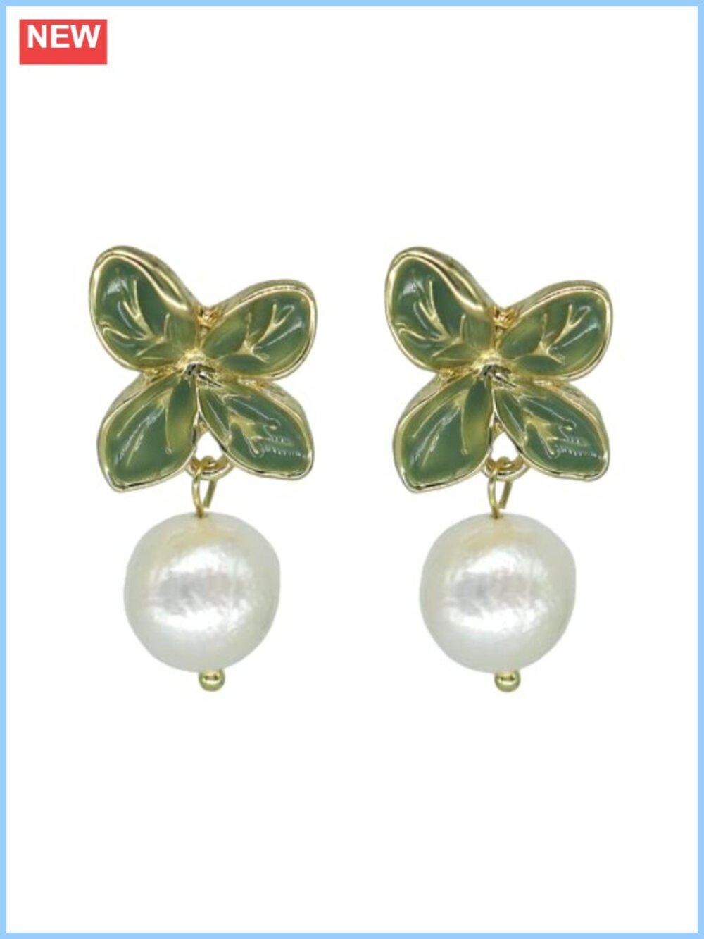 Gold Plated Sterling Silver Dangle Drop Earrings Pearl Rhinestone Floral